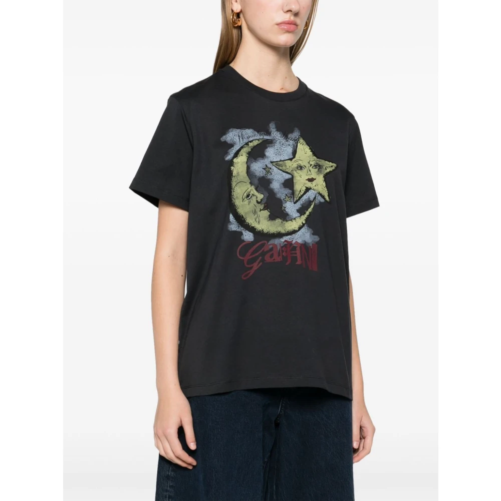 Ganni Vintage Moonlight Zwarte T-shirt Black Dames