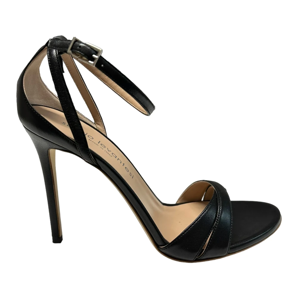 Sergio Levantesi Enkelband Leren Sandalen 11cm Hak Black Dames