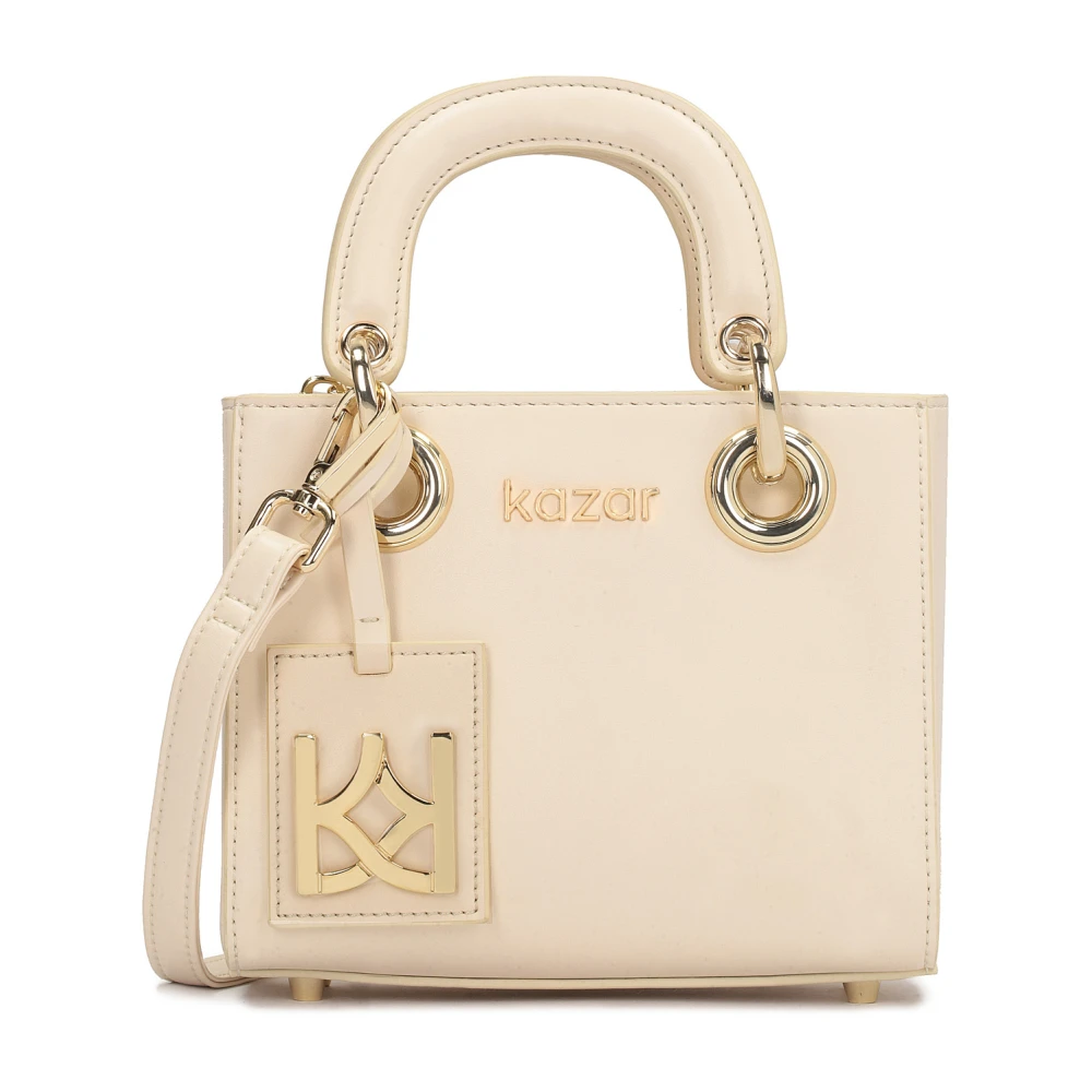 Kazar Kleine leren tas met handvatten Beige Dames