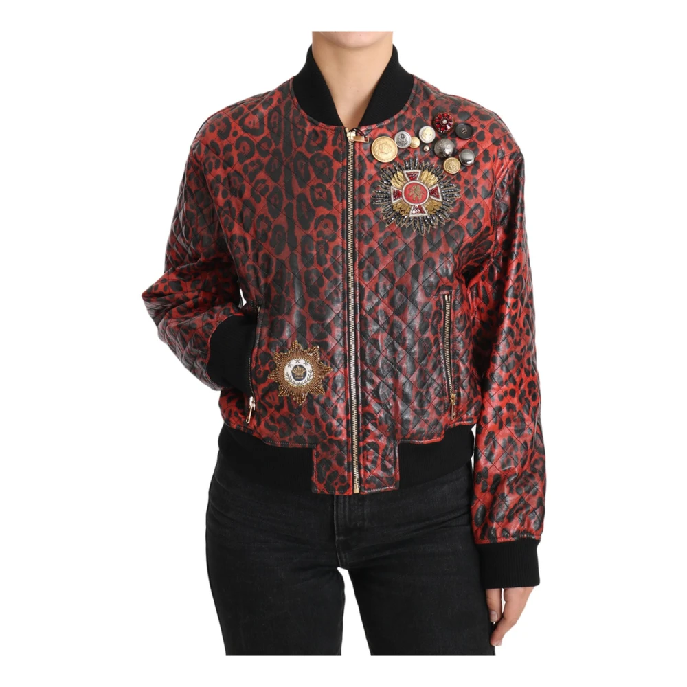 Dolce & Gabbana Women's Crystal Embellished Bomber Leather Jacket