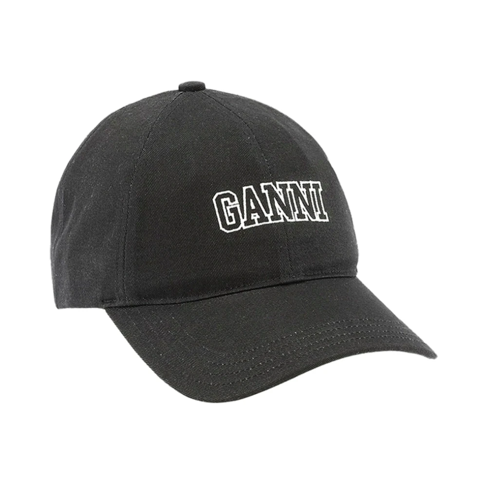 Ganni Zwarte Pet Hoed Biologisch Katoen Logo Black Dames