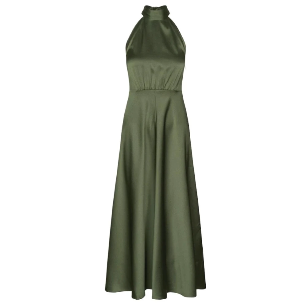 Samsøe Satin Midi Jurk met Wijd Uitlopende Rok Green Dames