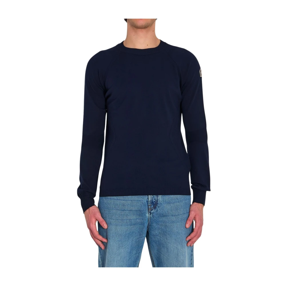 Moncler Men's Blue Round-Neck Knitwear, L, Round Neck Knit Jumper