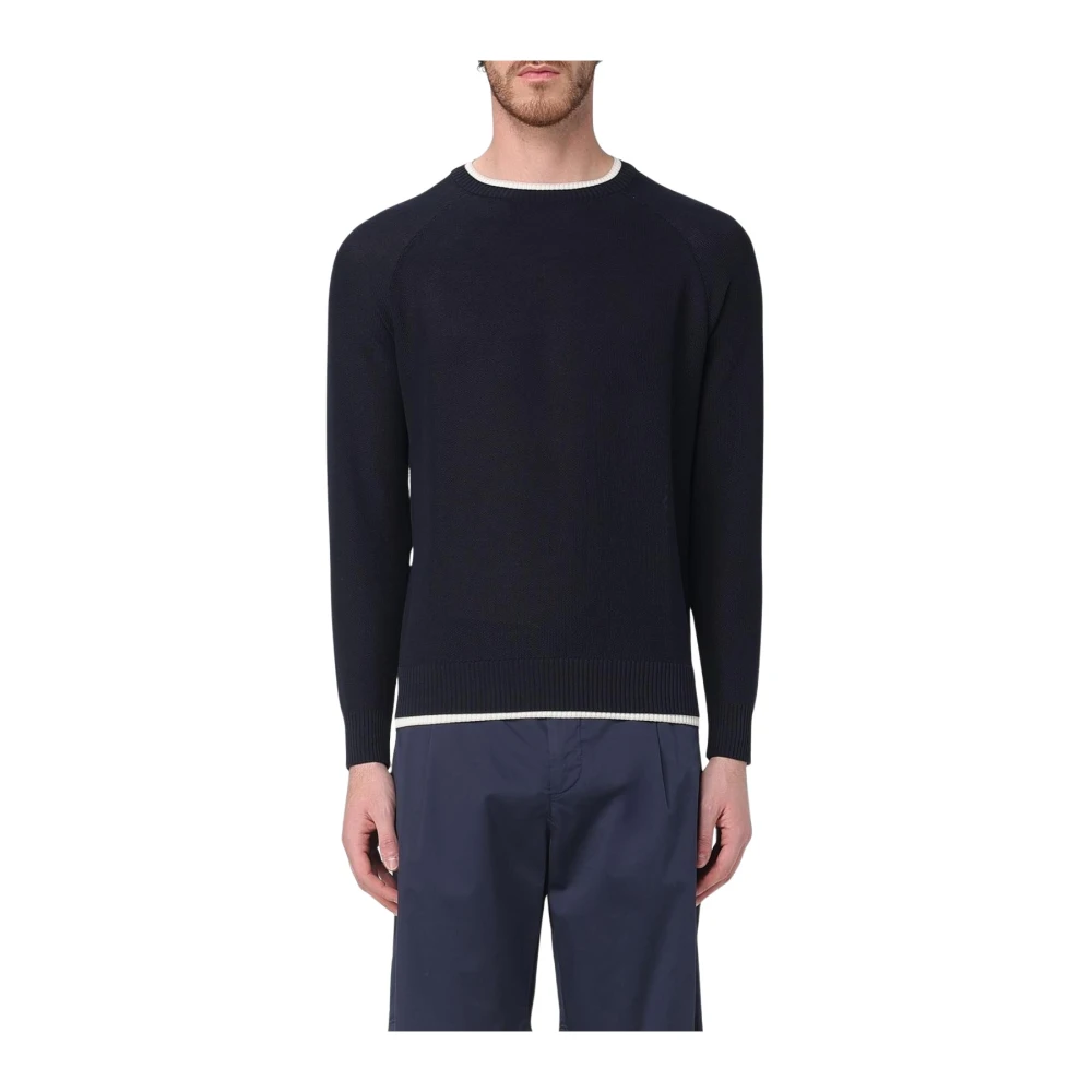 Eleventy Mannelijk Blauw Katoenen Sweater Met Ronde Hals