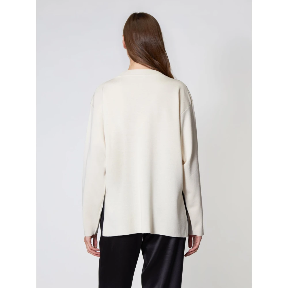 Roberto Collina Puur wollen ronde hals trui melk White Dames