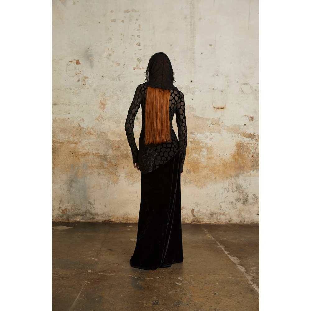 Cortana Roisin wijde zwarte fluwelen rok Black Dames