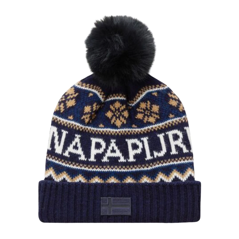 Napapijri Blauwe wollen baret met pompon Multicolor Dames