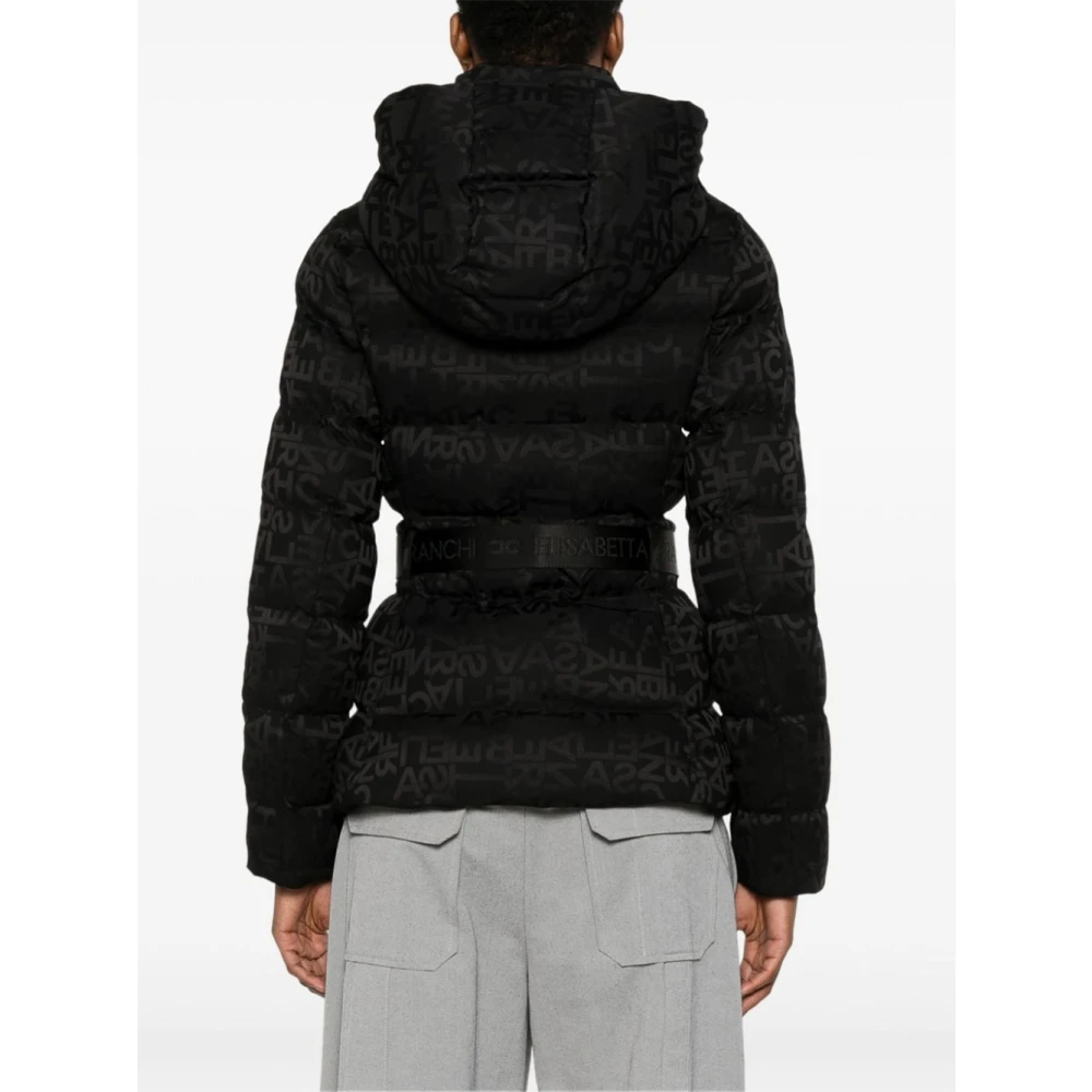 Elisabetta Franchi Zwarte donsjas met logoriem Black Dames