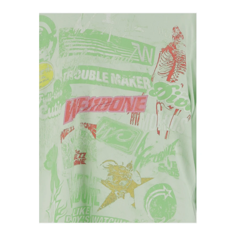We11Done Katoenen Logo Grafisch Shirt Groen Red Heren
