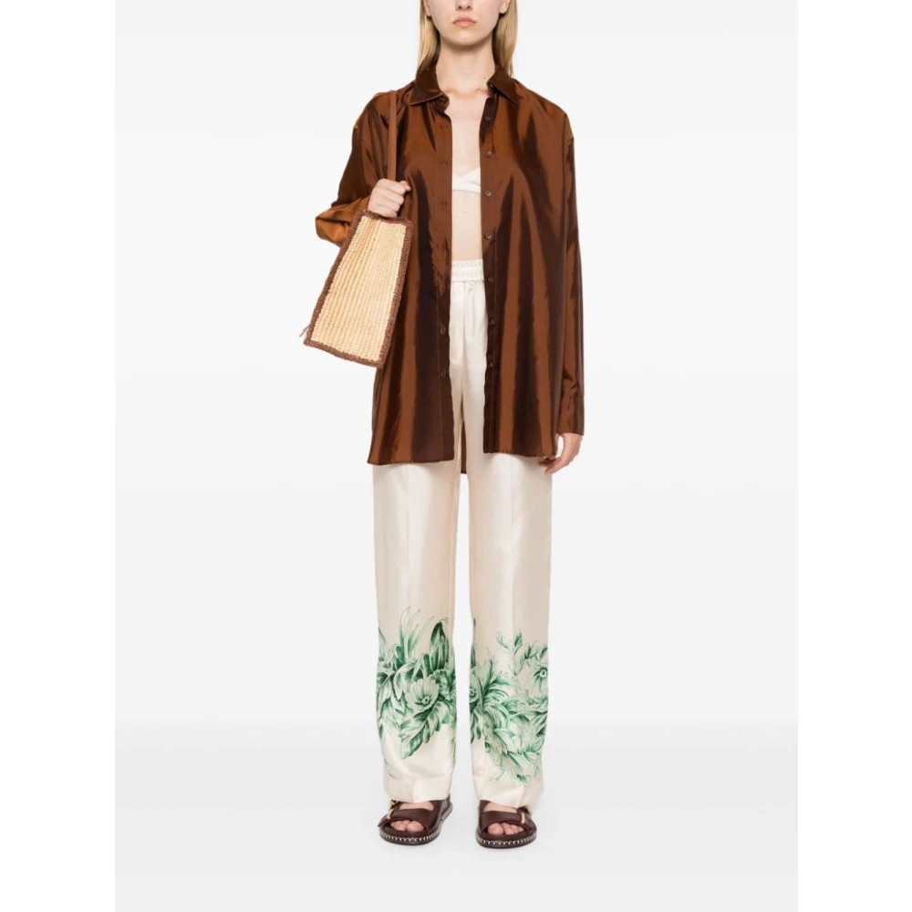 F.r.s For Restless Sleepers Groene Bloemen Palazzo Broek Beige Dames