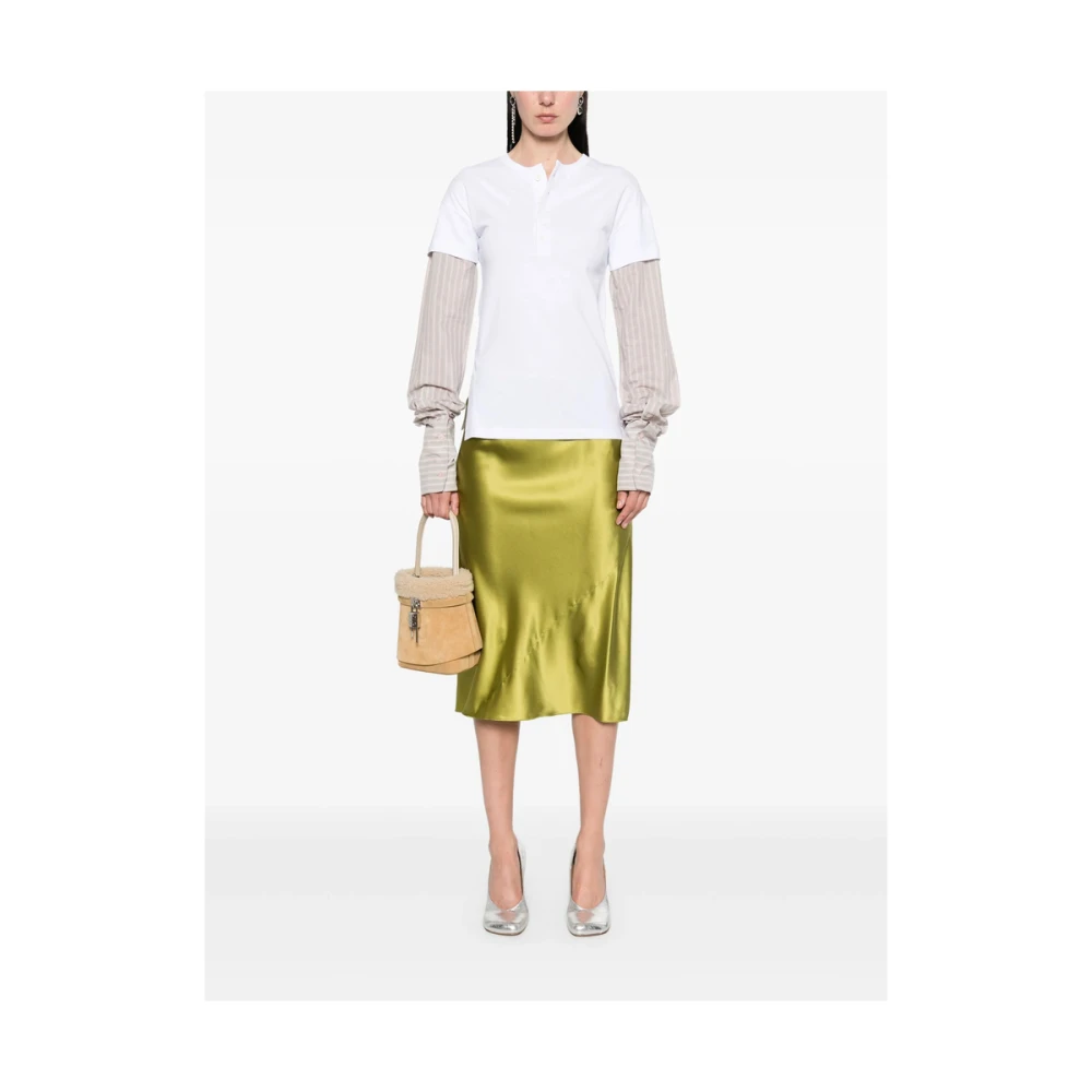 Dries Van Noten Wit Henley Hals Gestreept T-shirt White Dames