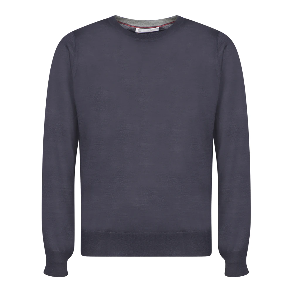 BRUNELLO CUCINELLI Luxe Cashmere Silk Crewneck Sweater Blue Heren