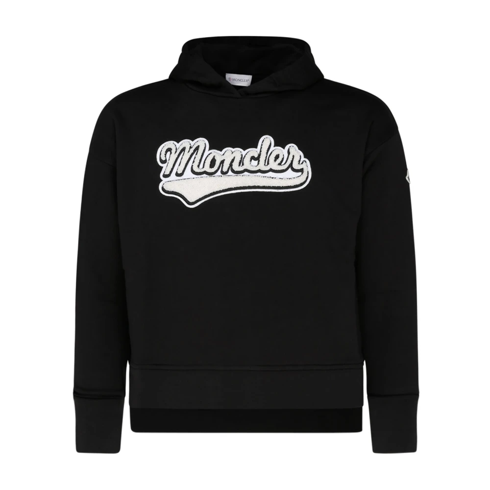 Moncler Svart Bomull Logo Patch Hoodie Black, Pojke