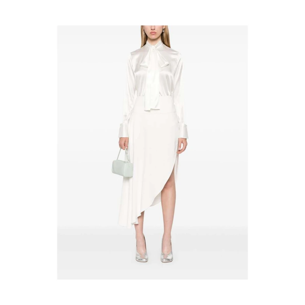 Mazzarelli Witte Zijde Mix Strik Kraag Overhemd White Dames