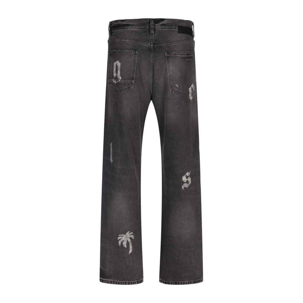 Palm Angels Zwarte Loose Fit Denim Jeans met Patches Black Heren