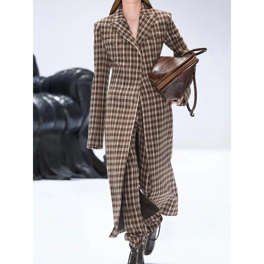 Acne Studios Beige Bruin Bouclé Check Jas Brown Dames