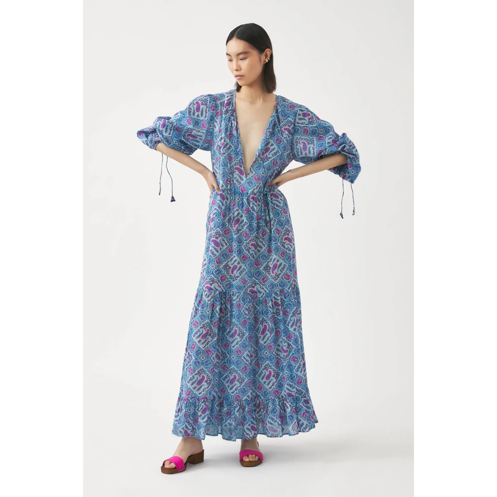 Antik batik Maxi jurk Zena Blue Dames