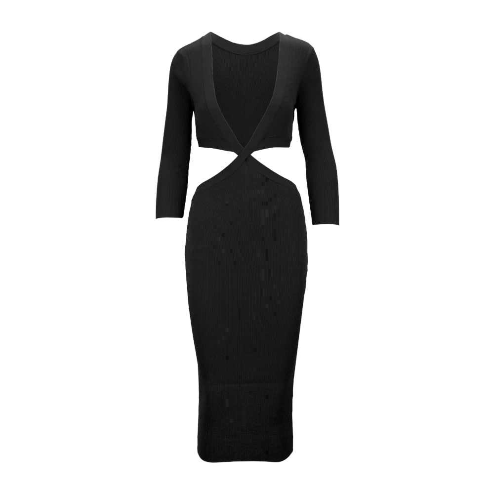 Elisabetta Franchi Jurk met lange mouwen en diepe V-hals Black Dames