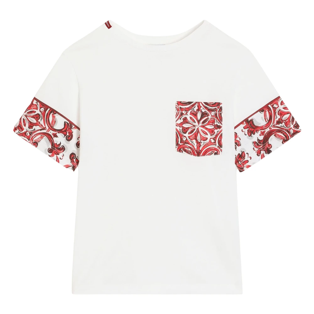 Dolce & Gabbana , Kids Short Sleeve T-Shirts, Unisex, White, 6 Y | 116 Cm, Boys Majolica Pocket T-Shirt In White - Image 1