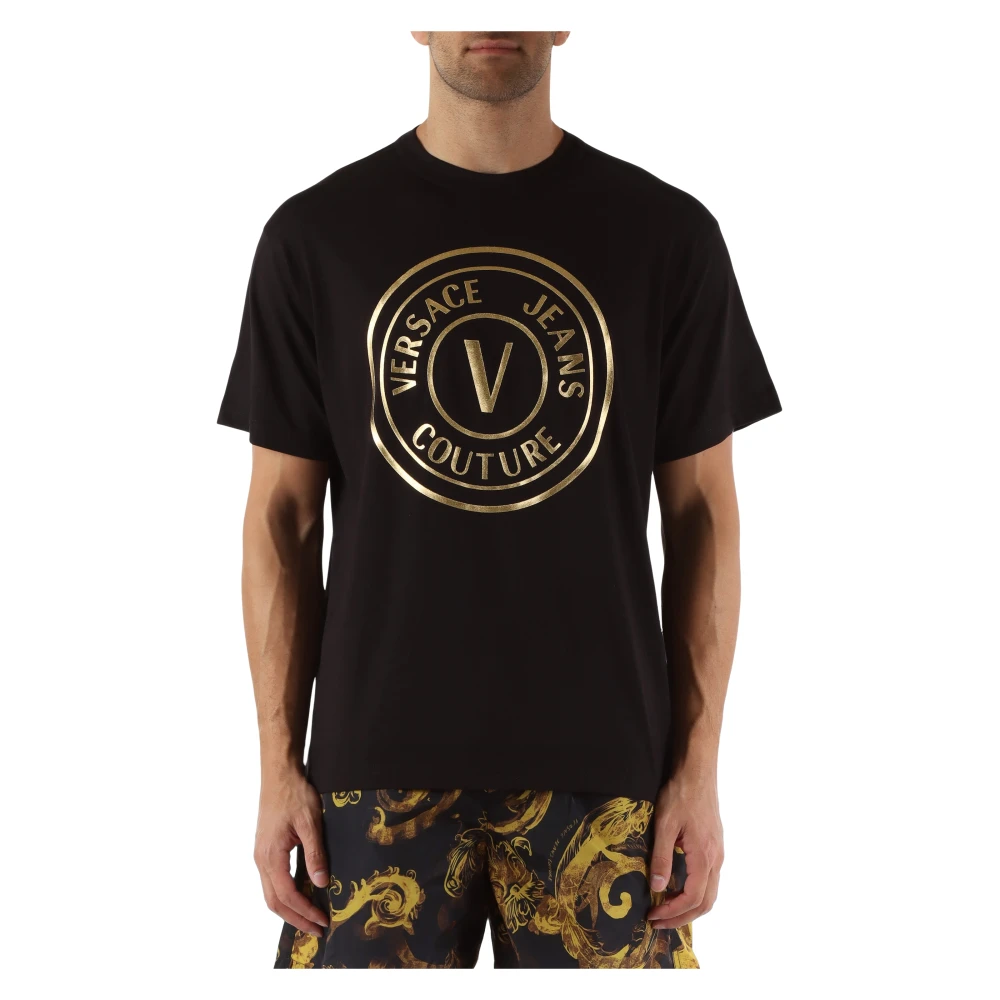 Versace Jeans Couture Logo Print Regular Fit Katoenen T-shirt Black Heren