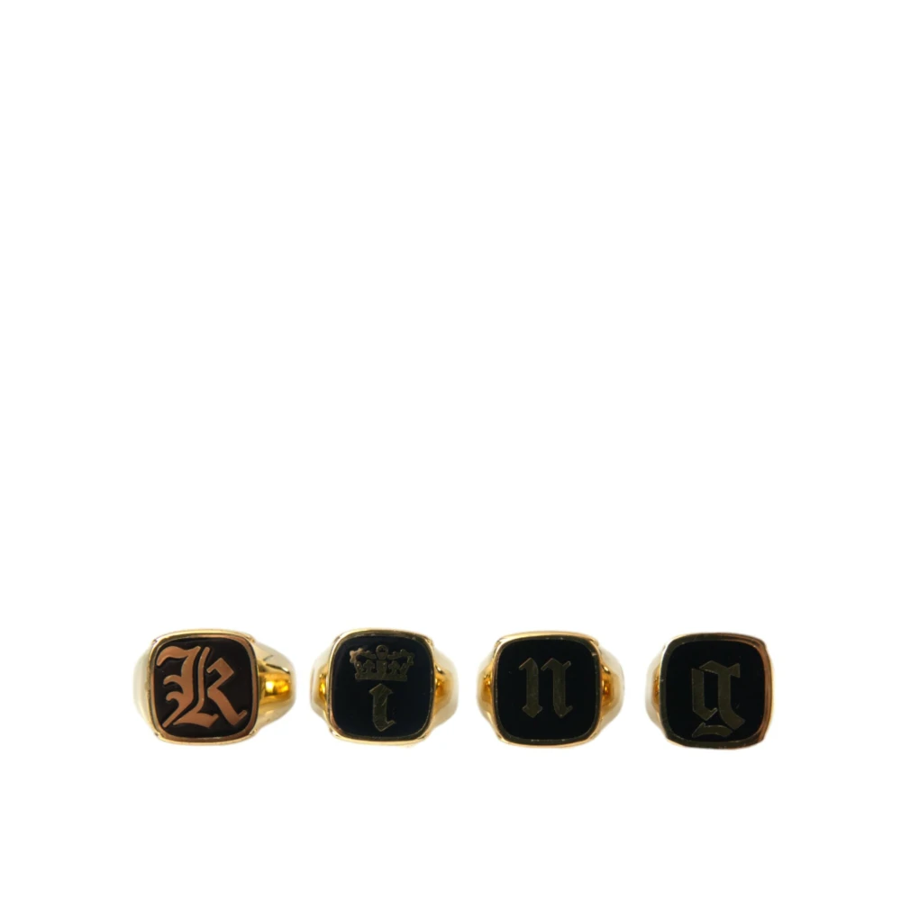 Dolce & Gabbana Gold Brass Enamel Set Of 4 Rings - Male - Rings - Yellow - One Size - Accessories