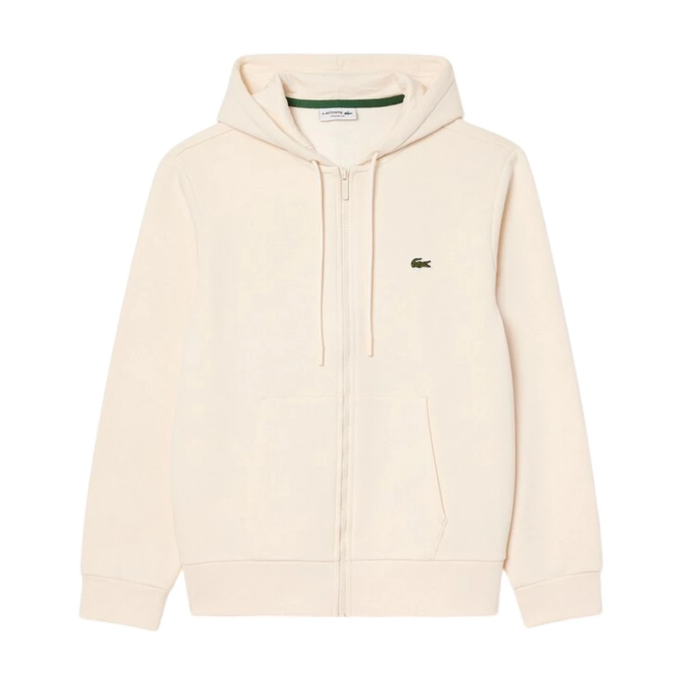 Lacoste Uomo Bianco Felpa Con Cappuccio E Zip In Pile