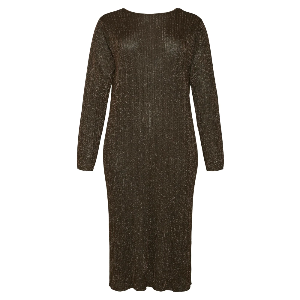 Vero Moda Lurex Kalfs Jurk in Chocolade Torte Brown Dames