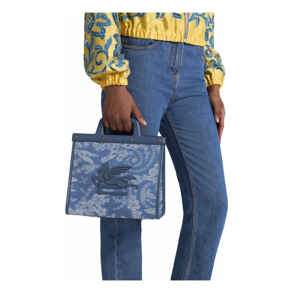 ETRO Blauwe Bloemen Jacquard Denim Handtas Blue Dames