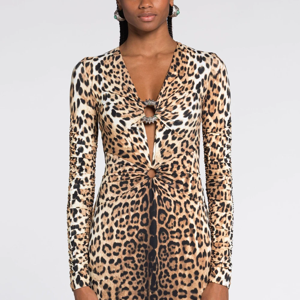 Roberto Cavalli Leopard-Print Cut-Out Mini Dress Brown Dames