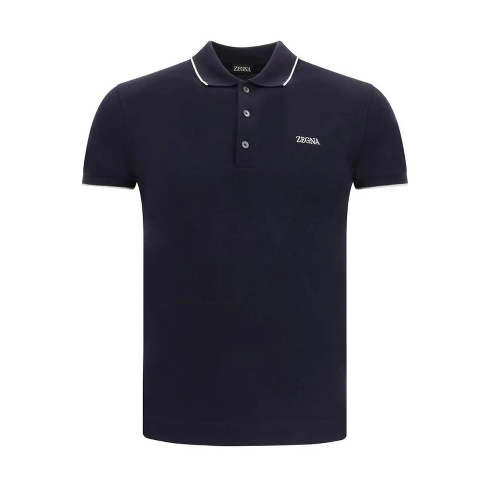Ermenegildo Zegna Geborduurd Handtekening Katoenen Poloshirt Blue Heren