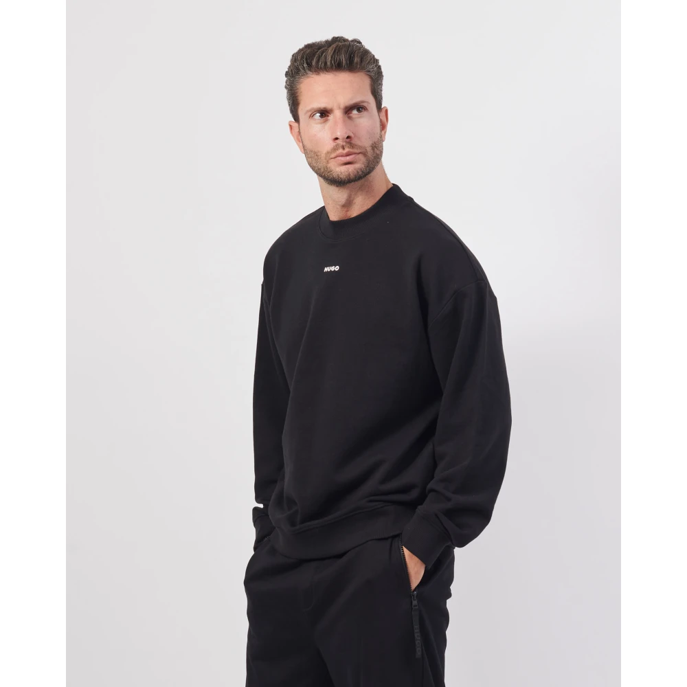 Hugo Boss Zwarte Crewneck Katoenen Trui Black Heren