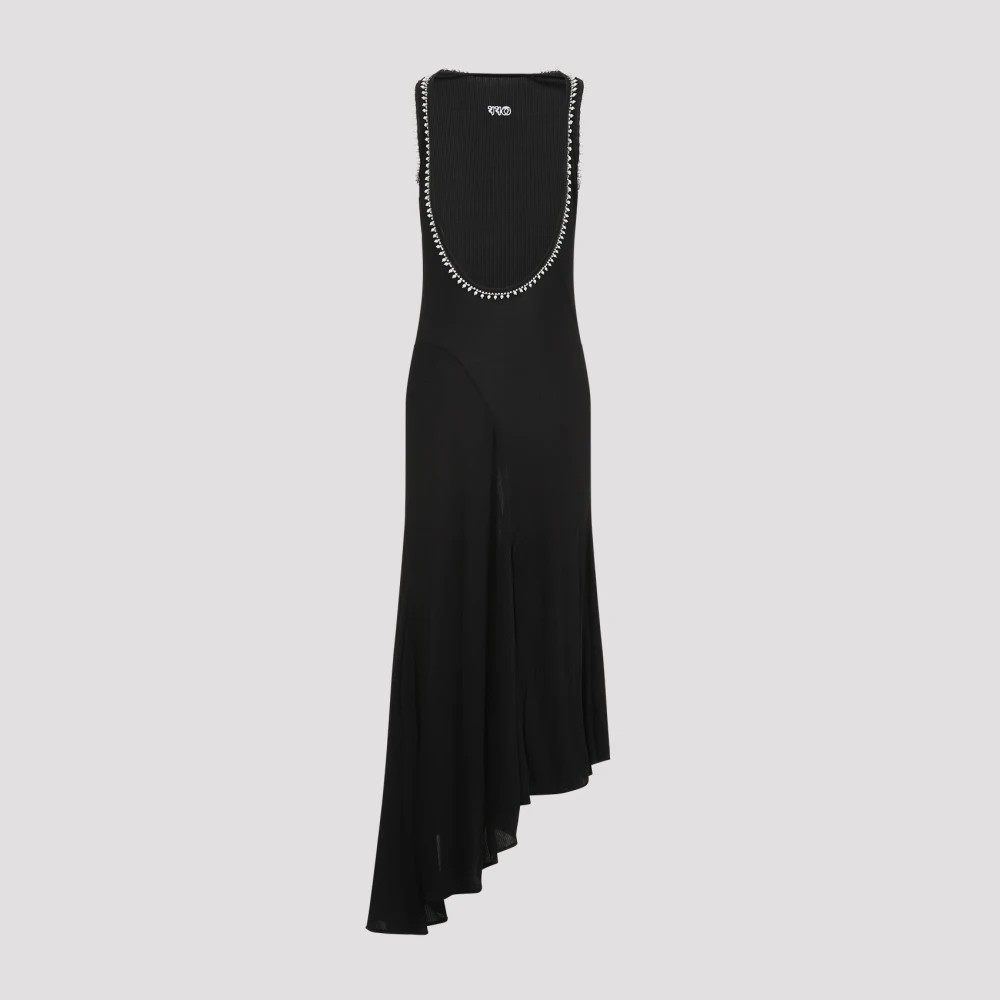 Off White Zwarte Geribbelde Lange Jurk Black Dames