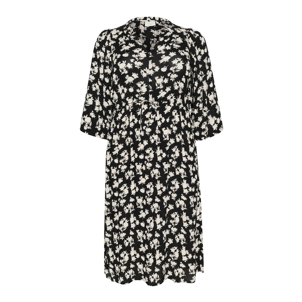 Kaffe Curve Bloemenprint jurk met V-hals Black Dames