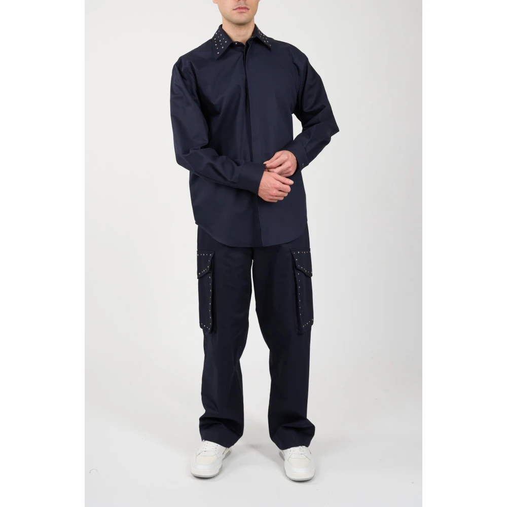 Msgm Gestudde Overhemd met Verborgen Voorknoppen Blue Heren