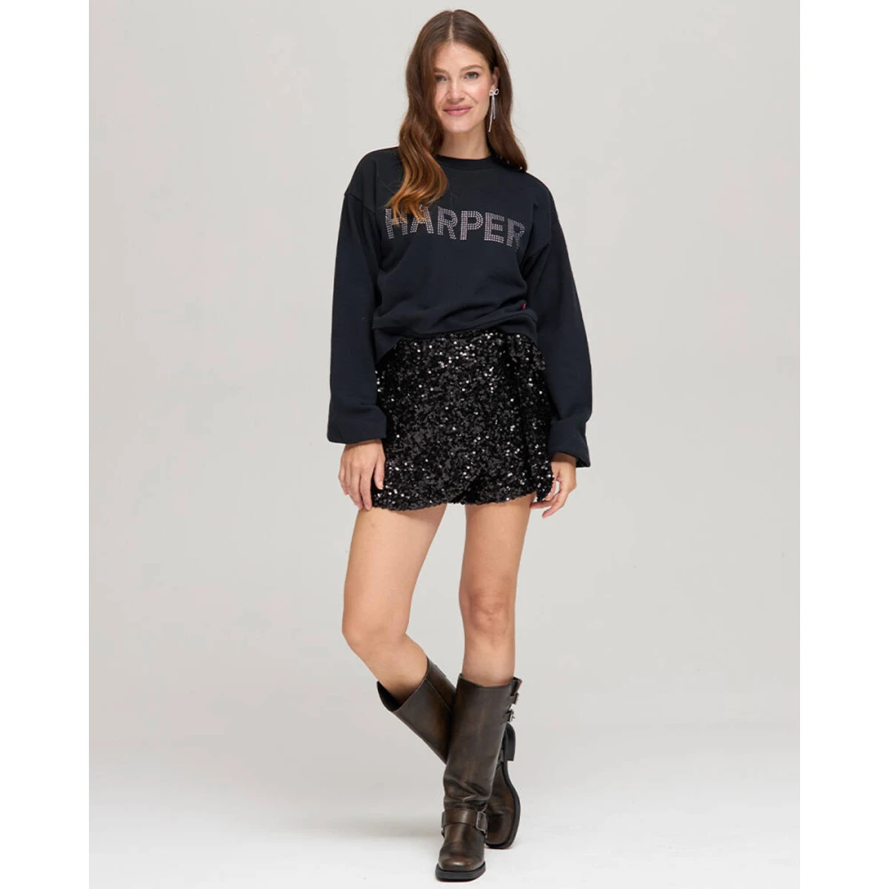 Harper & Yve Rhinestone Sweatshirt Dw24Y500 Black Dames