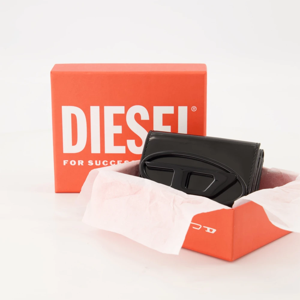 Diesel Zwarte Tri Fold Portemonnee Lente-Zomer 2025 Black Dames