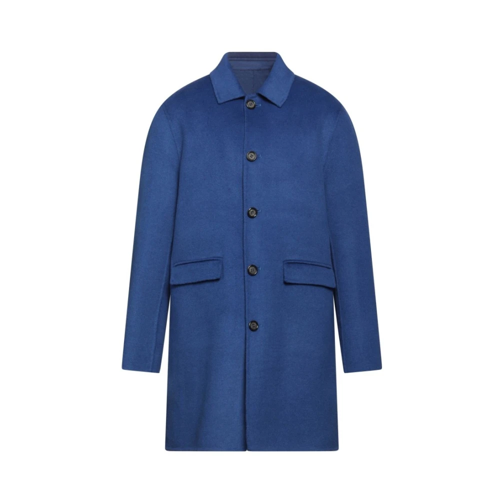 Paolo Pecora Men's Blue Wool Blend Coat - Single-Breasted Coats - L - Coats
