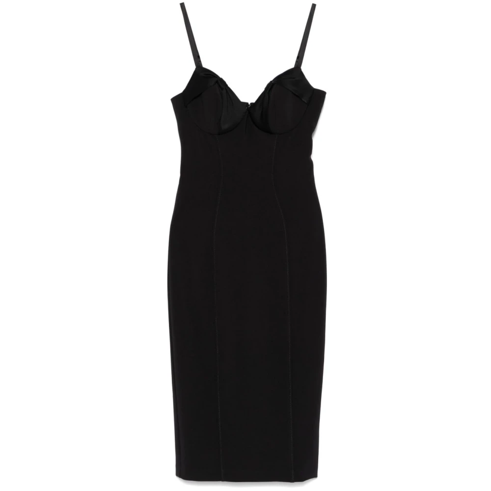 Elisabetta Franchi Zwarte Midi Jurk Polyester Gestileerd Chic Black Dames