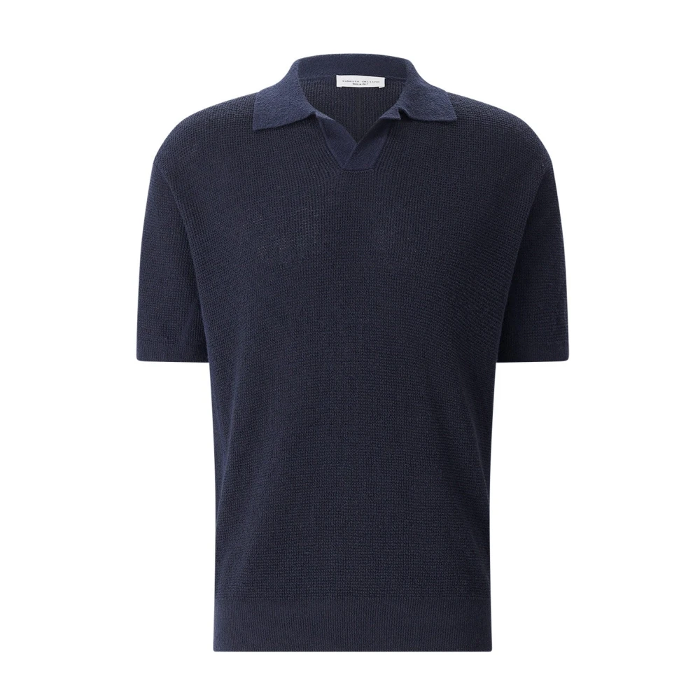 Roberto Collina Mannelijk Blauw Tops Heren, M, Katoen, Bouclé Knit Polo