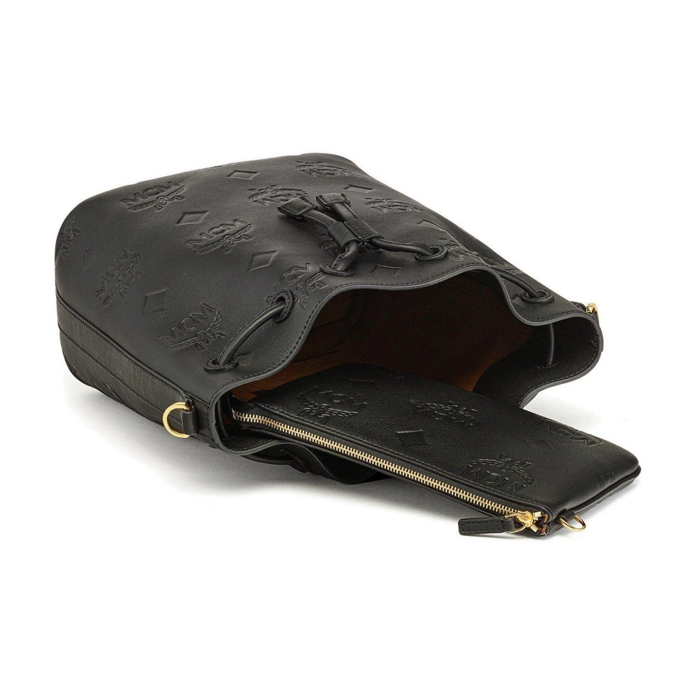 MCM Dessau leren trekkoordtas met reliëf monogram Black Dames