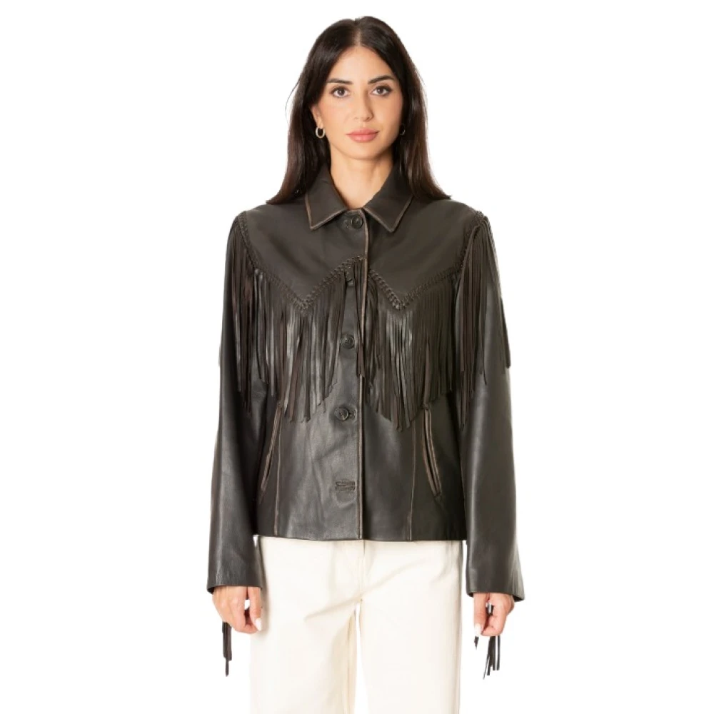 Max Mara Weekend Skinnjacka - Brun, Fransad, Krage Black, Dam