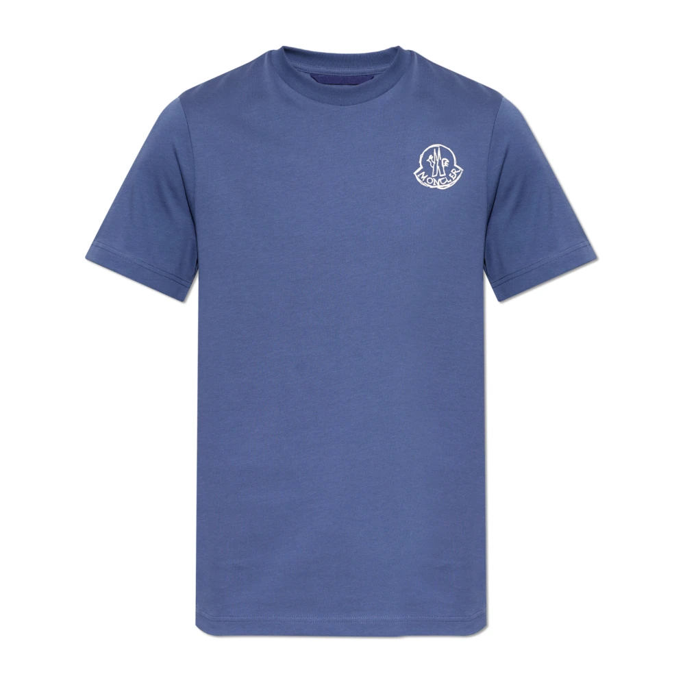 Moncler T-Shirt With Printed Logo - Male - T-Shirts - Blue - M - Tops