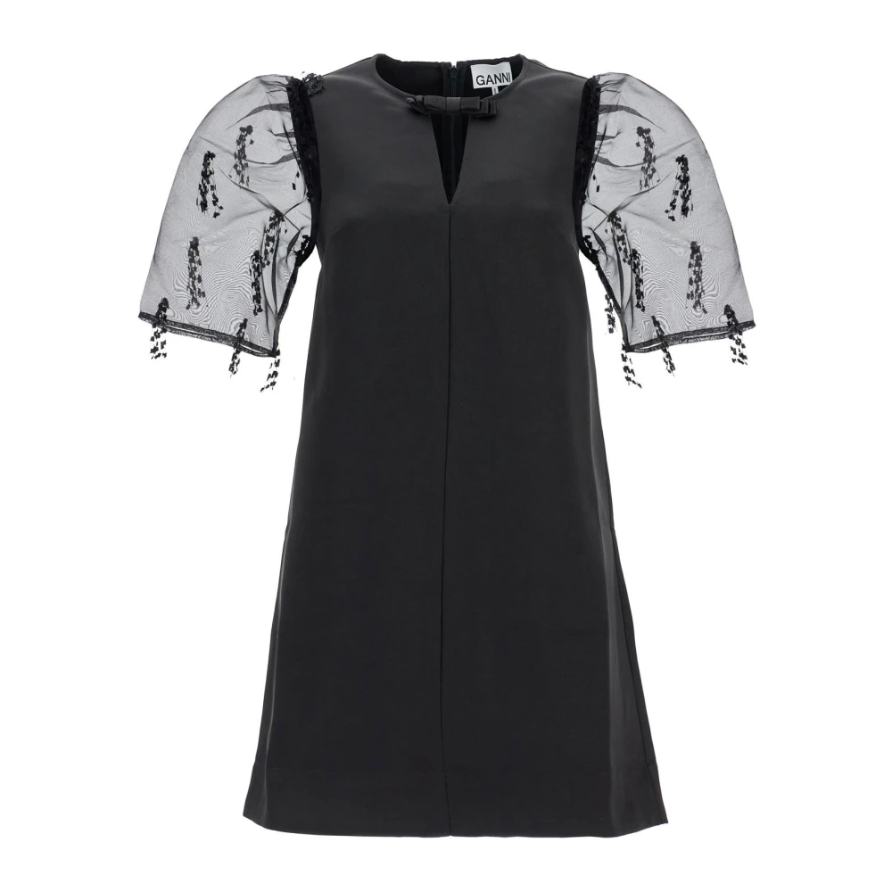 Ganni Organza-mouw midi jurk met franjes Black Dames