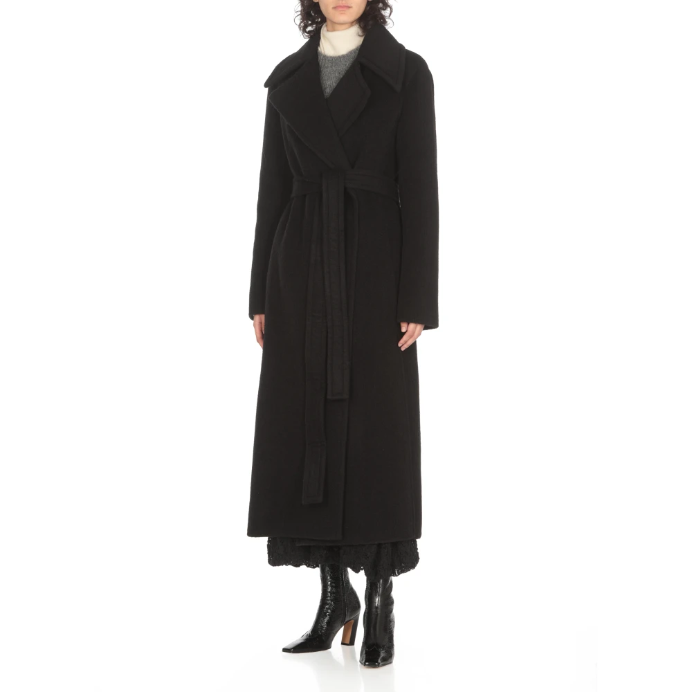 Jil Sander Zwarte Lama Jas Peak Revers Black Dames