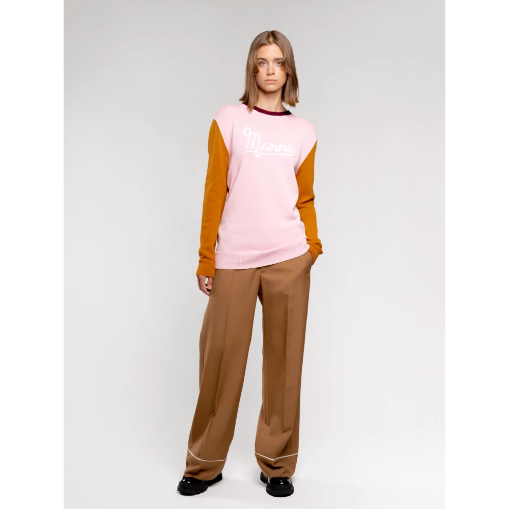 Marni Logo Katoenen Trui Kleurblok Stijl Multicolor Dames
