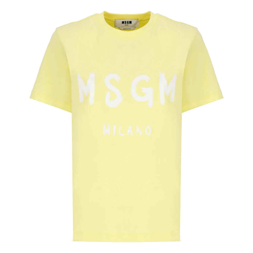 Msgm Gele Katoenen T-shirt Ronde Hals Korte Mouwen Yellow Dames