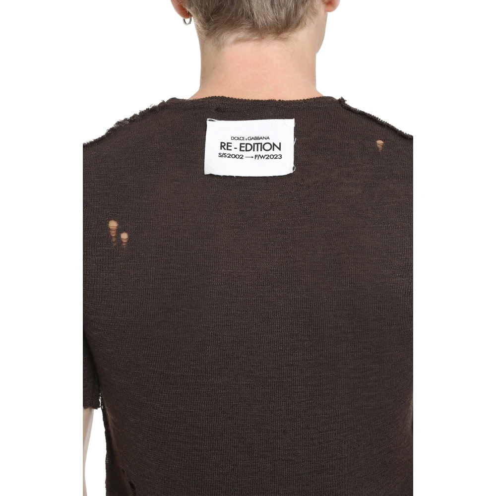 Dolce & Gabbana Vernietigd Gebreid T-Shirt Brown Heren