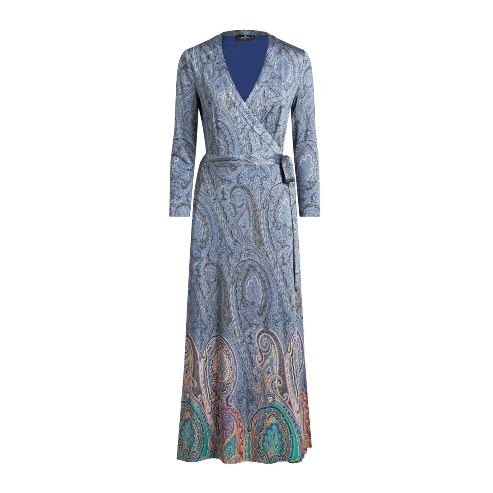 Etro Blue Wrap Dresses, Female, M, Paisley Wraparound Dress