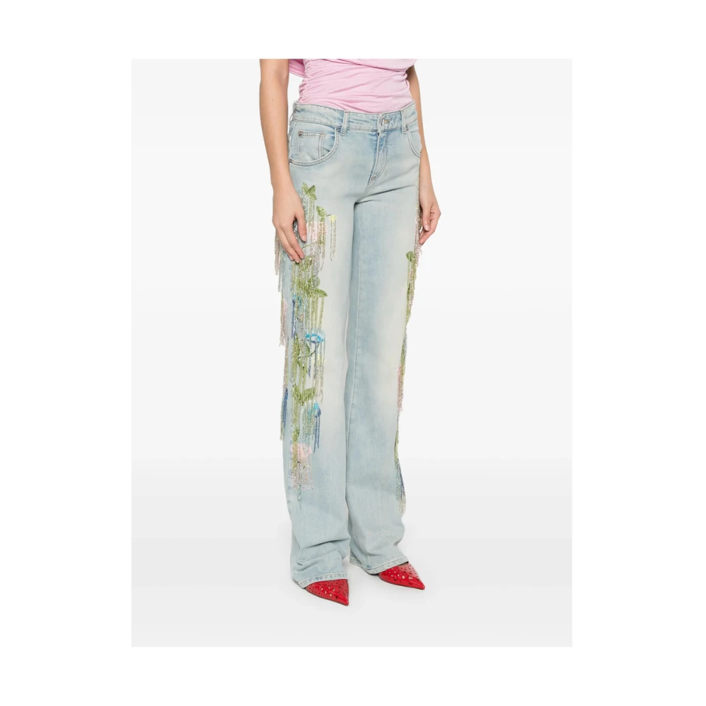 Blumarine Lichtblauwe Bloemrijke Geborduurde Jeans Blue Dames