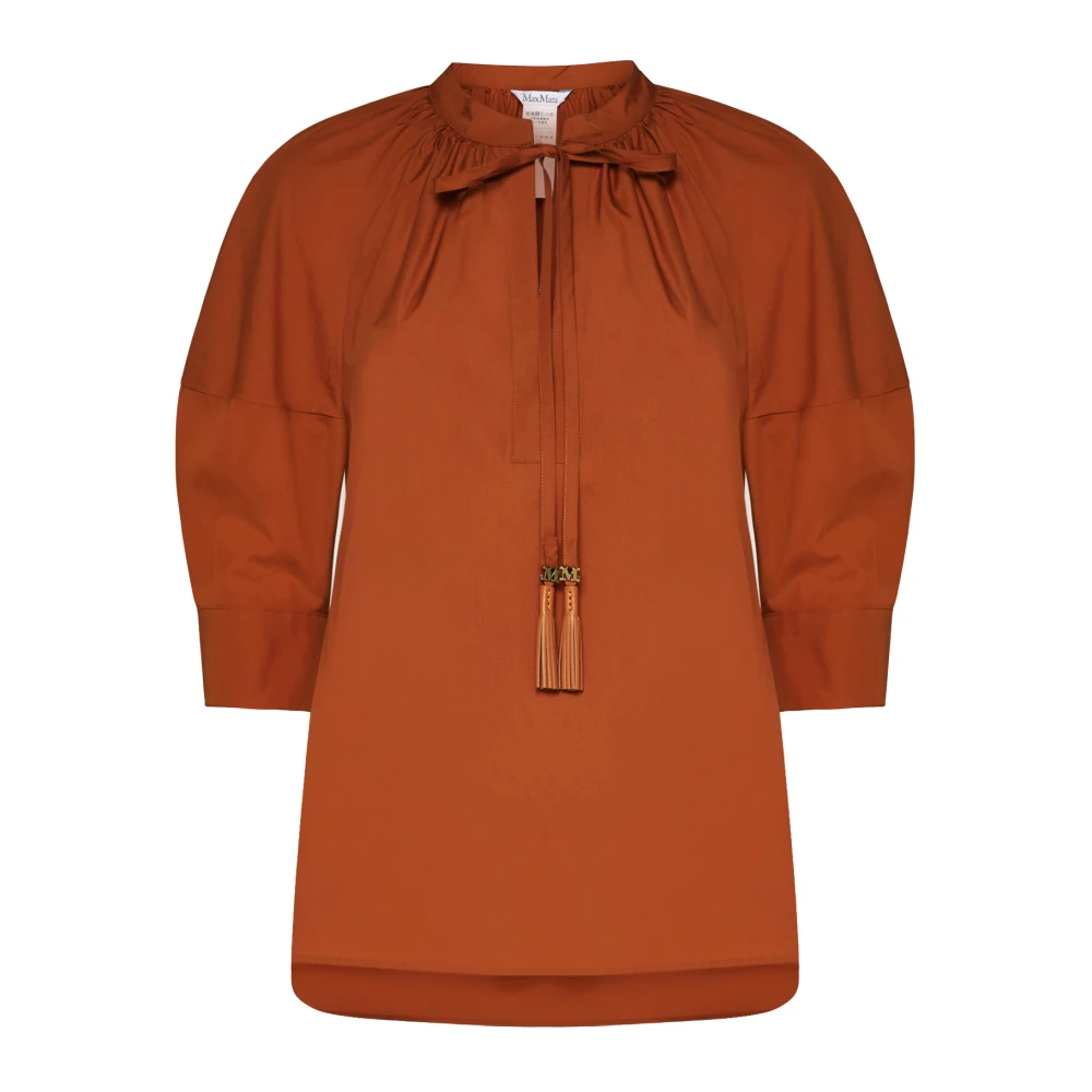 Max Mara Oranje Katoenen Blouse Mandarin Kraag Brown Dames